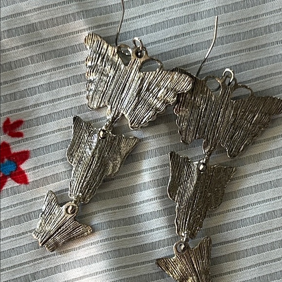 Silver Butterfly Dangle Earrings with Turquoise Accents - Picture 3 of 4